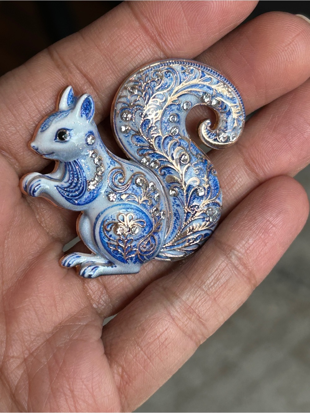 Blue Decorative Squirrel Brooch